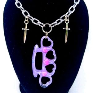 SOLD Kawaii Purple Pink Brass Knuckles Necklace